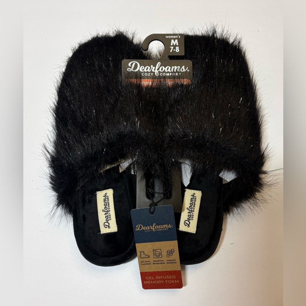 Dearfoams NWT Fuzzy Cozy Comfort Slippers w/ Sparkle
